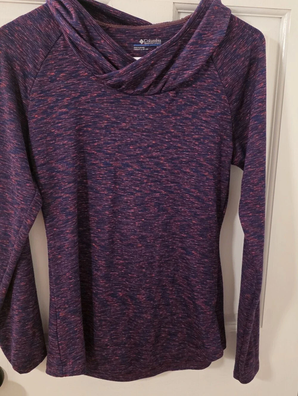 Columbia Women’s Purple and Pink Space-Dye Cowl Neck Sweater